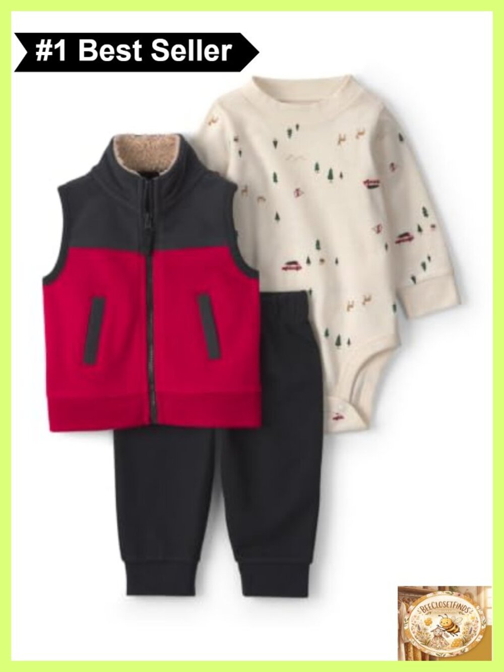 Toddler Boys Pant Set 3-Piece Bodysuit Vest Christmas Outfit